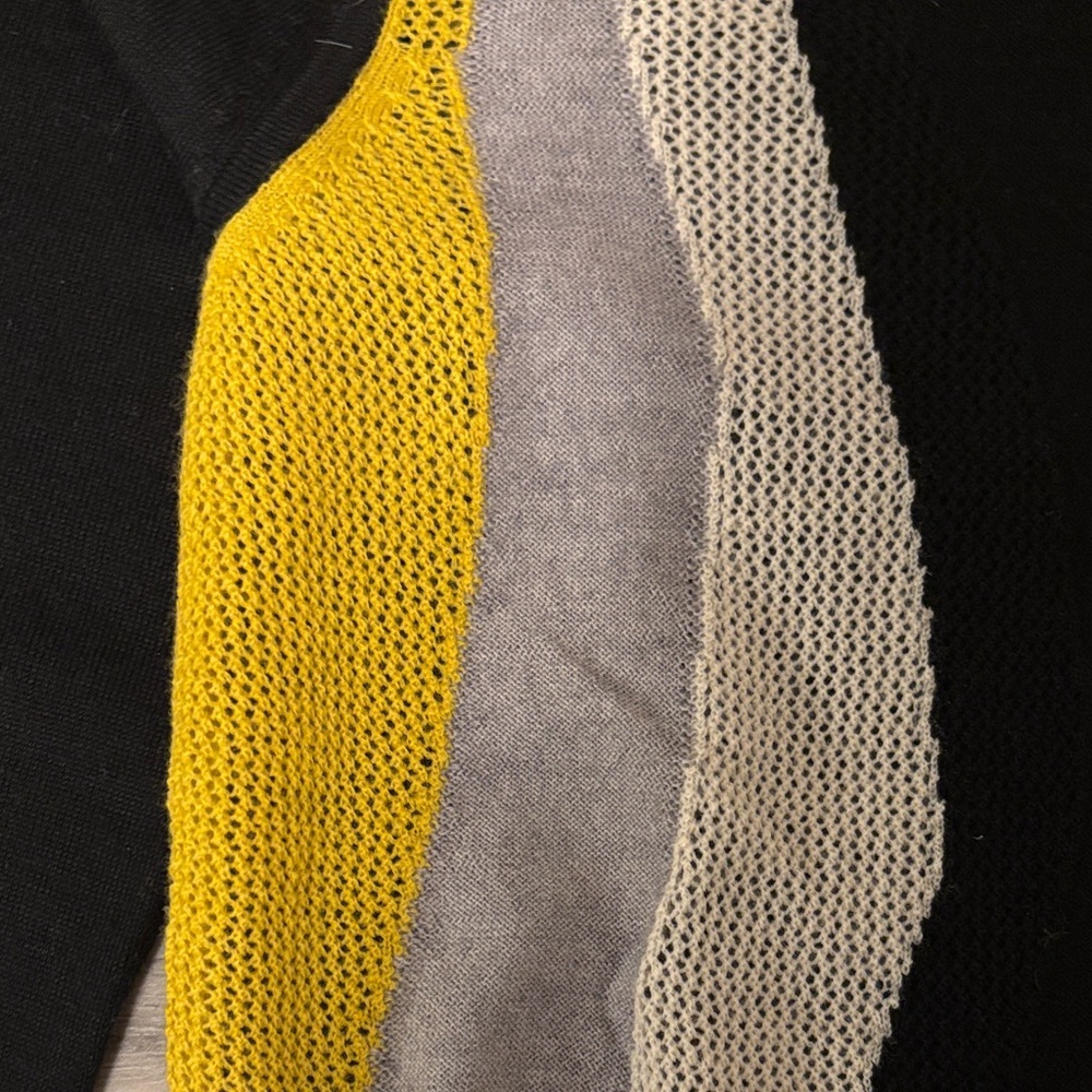 Diane Von Furstenberg Black 100% Wool Sweater with Grey Yellow Accents - Picture 3 of 6